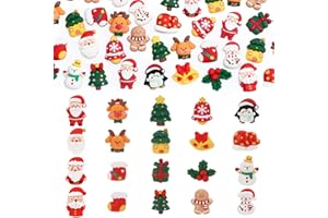 KINYFY 100 Pcs Christmas Resin Charms, 3D Christmas Resin Flatback Ornaments, Mini Xmas Slime Charm Embellishments for DIY Xmas Crafts, Hairpins, Scrapbook, Picture Frame