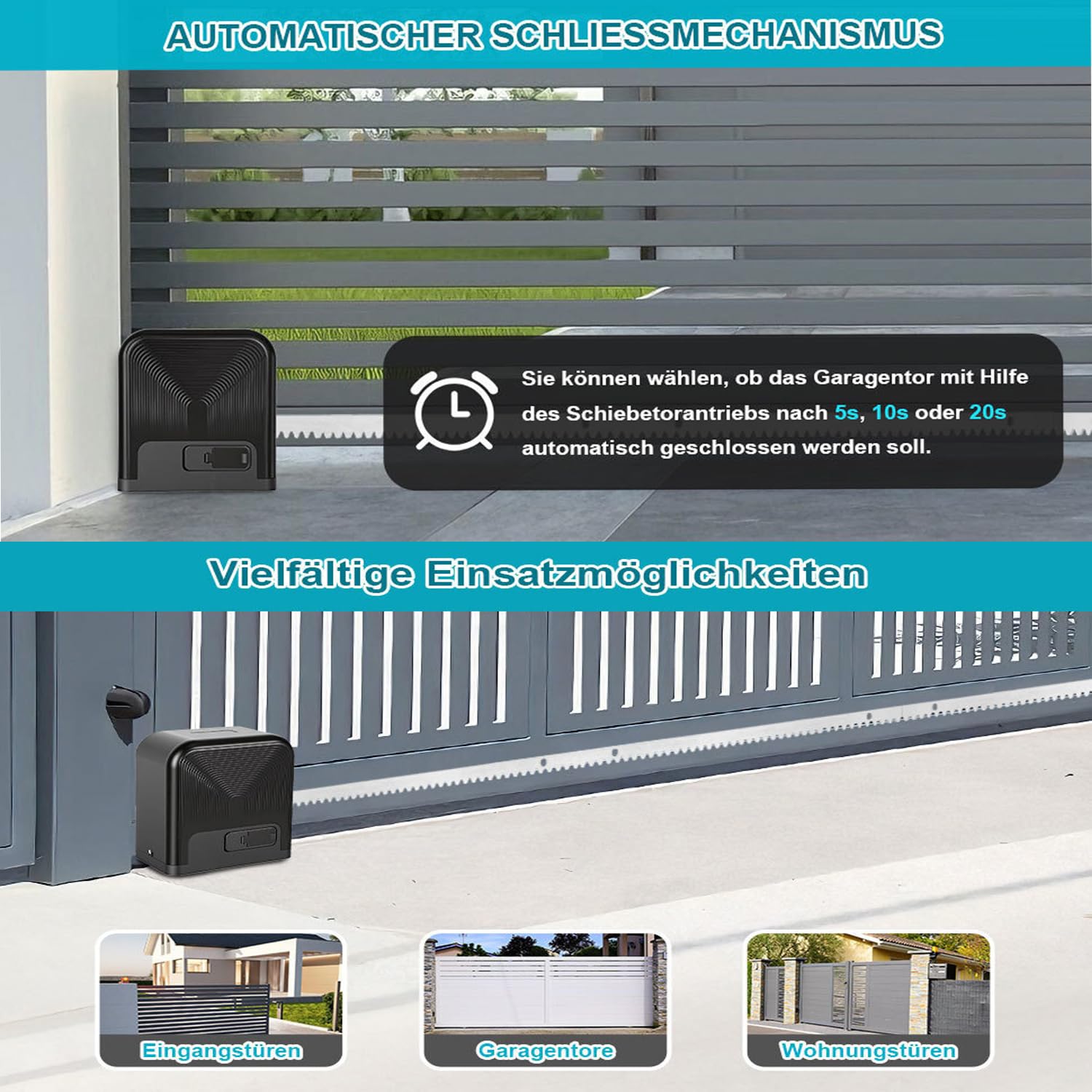 Joparri Motores Puertas Correderas máx 1600KG 750 W, Smart WiFi Accionamiento Eléctrico De Puerta con 4M Cremallera, 4 Control Remoto, luz de alarma y función de cierre automático