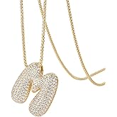 PAVOI 14K Gold Plated Cubic Zirconia Bubble Letter Initial Necklaces for Women | Gold Balloon Necklace Letter | Chunky Pendant Necklaces