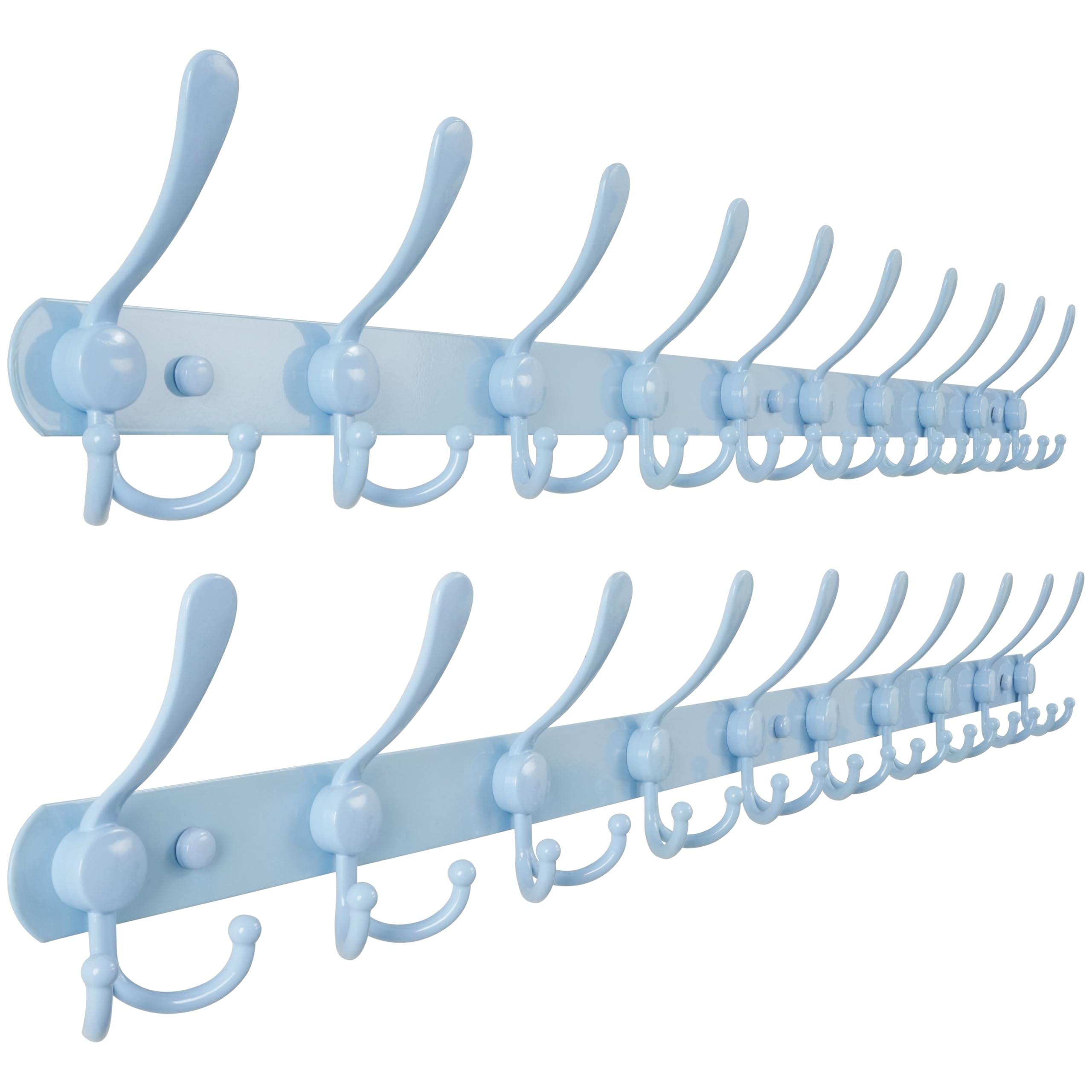 Dseap Coat Rack Wall Mount - 38” Long 10-Tri-Hooks Heavy Duty Coat Hanger Rail Wall Hooks for Hanging Coats Hats Clothing Clothes Purse Mudroom Entryway, Blue, Pack of 2 Image
