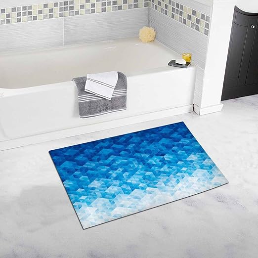 Amazon Com Interestprint Modern Mosaic Geometric Triangle Light Blue Gradient Digital Texture Non Slip Bath Rug Mats Absorbent Shower Rug For Bathroom Tub Bedroom Home Decor 20 X 32 Inches Home Kitchen