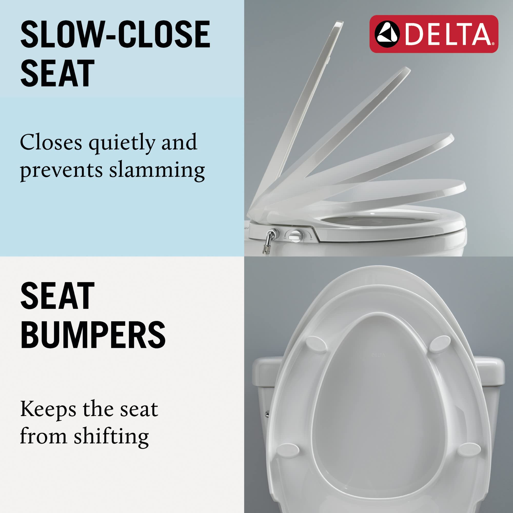 Delta 833004 Elongated Soft Close Bidet Seat with Manual Control Self-Cleaning Wand - White