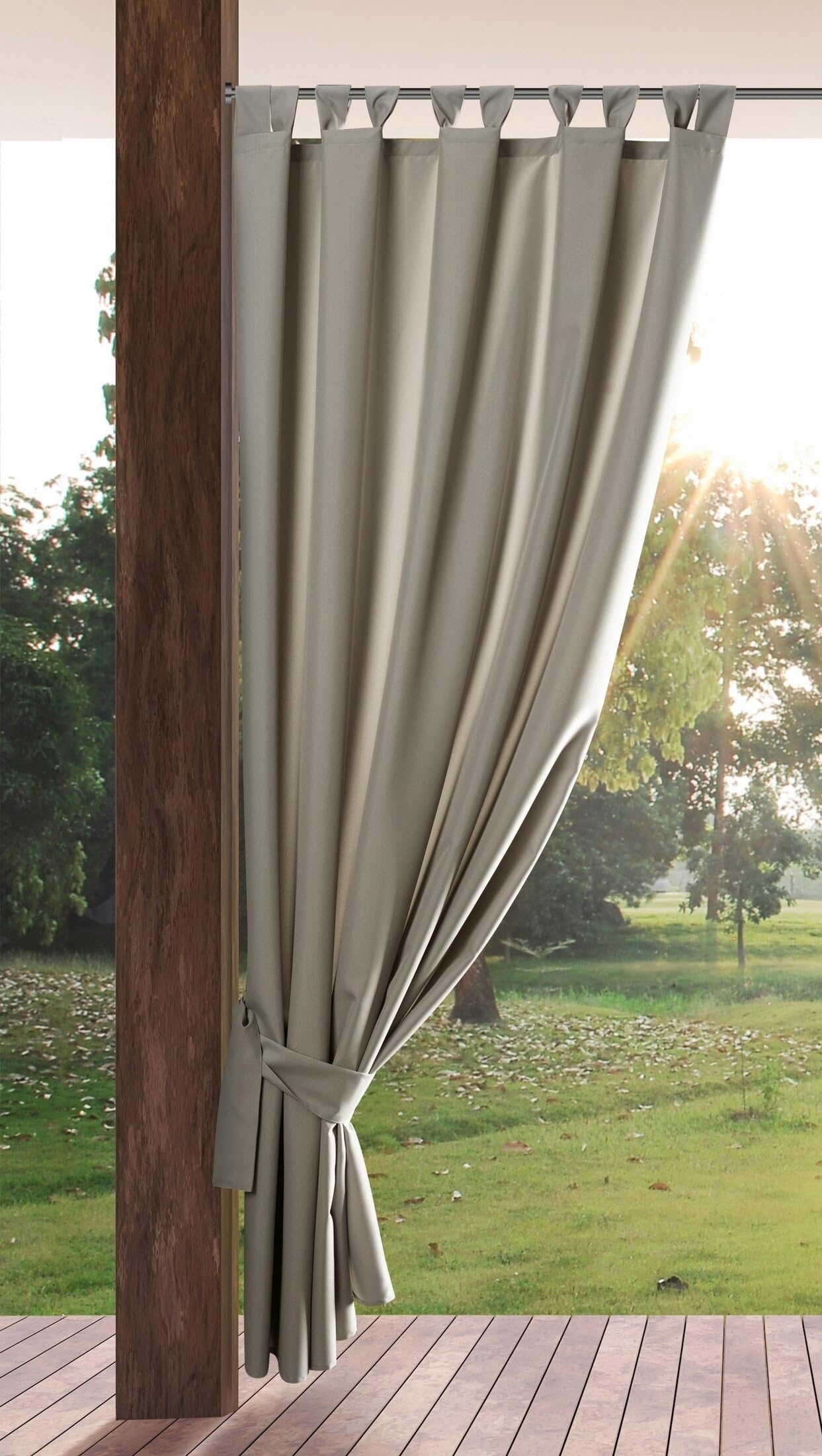 Eurofirany GARDEN Outdoor Curtain with Tab Top - 1 pc. Velcro Fastener, Sun Protection, Privacy Screen, Windproof, Waterproof Curtain for Patio, Gazebo, Pergola, Porch, W61" x L102", Cappuccino