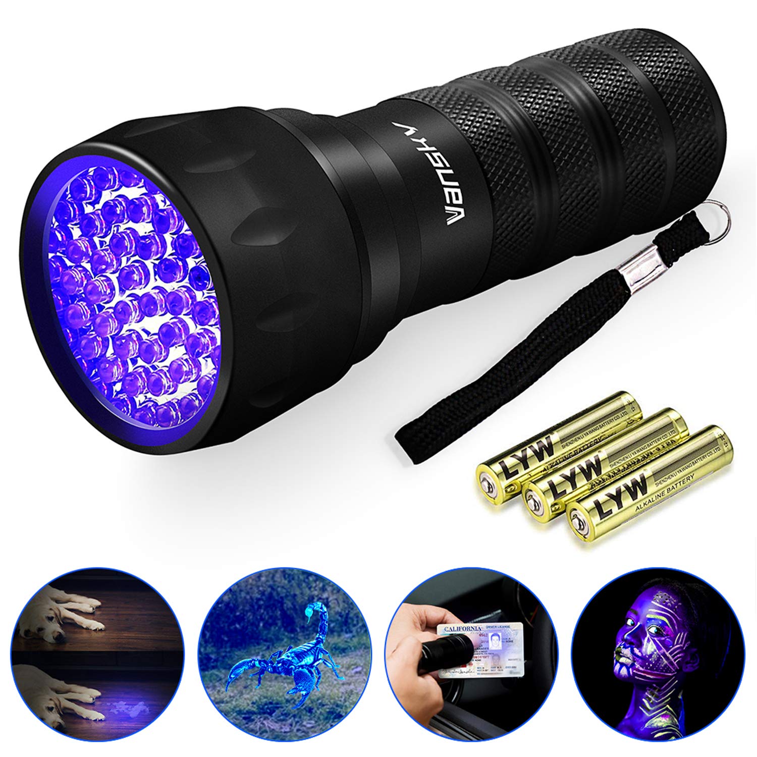 Vansky UV Torch 21 LEDs, UV Flashlight Black Light for Pet Urine Detection, Blacklight Detector for Dog Urine, Pet Stains, Bed Bug on Carpet/Rugs【3 x AAA Batteries Included】