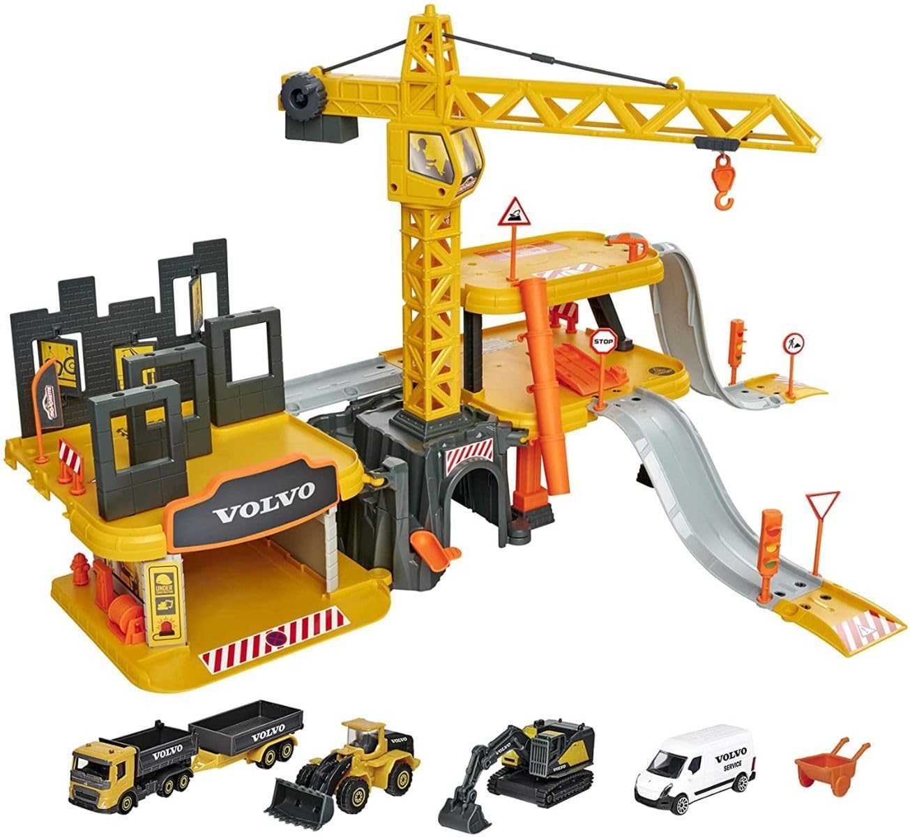 Volvo CONSTRUCTION PLAYSET WITH 5 DIE-CAST CARS, Yellow