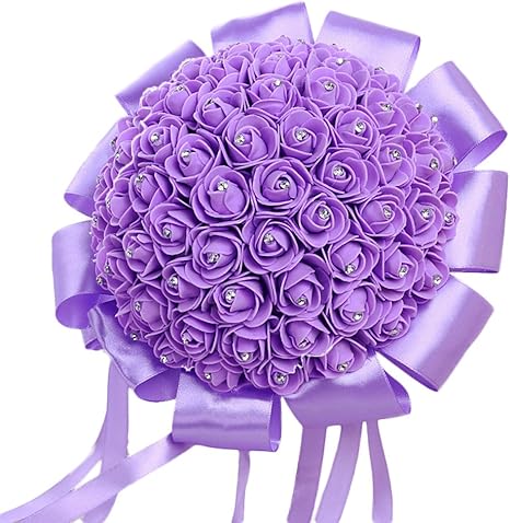 Amazon ブーケ 造花 人工花 ウェディング花束 造花 ディスプレイ 素敵な 家飾り 装飾花 手作り 結婚式 お祝い 誕生日 祝日用 記念日 バレンタインデー お祝いギフト 26 22 5cm 1束入り パープル 造花 オンライン通販