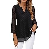Timeson Women's 3/4 Sleeve Tops and Blouses V Neck Business Casual Shirts Dressy Tunics