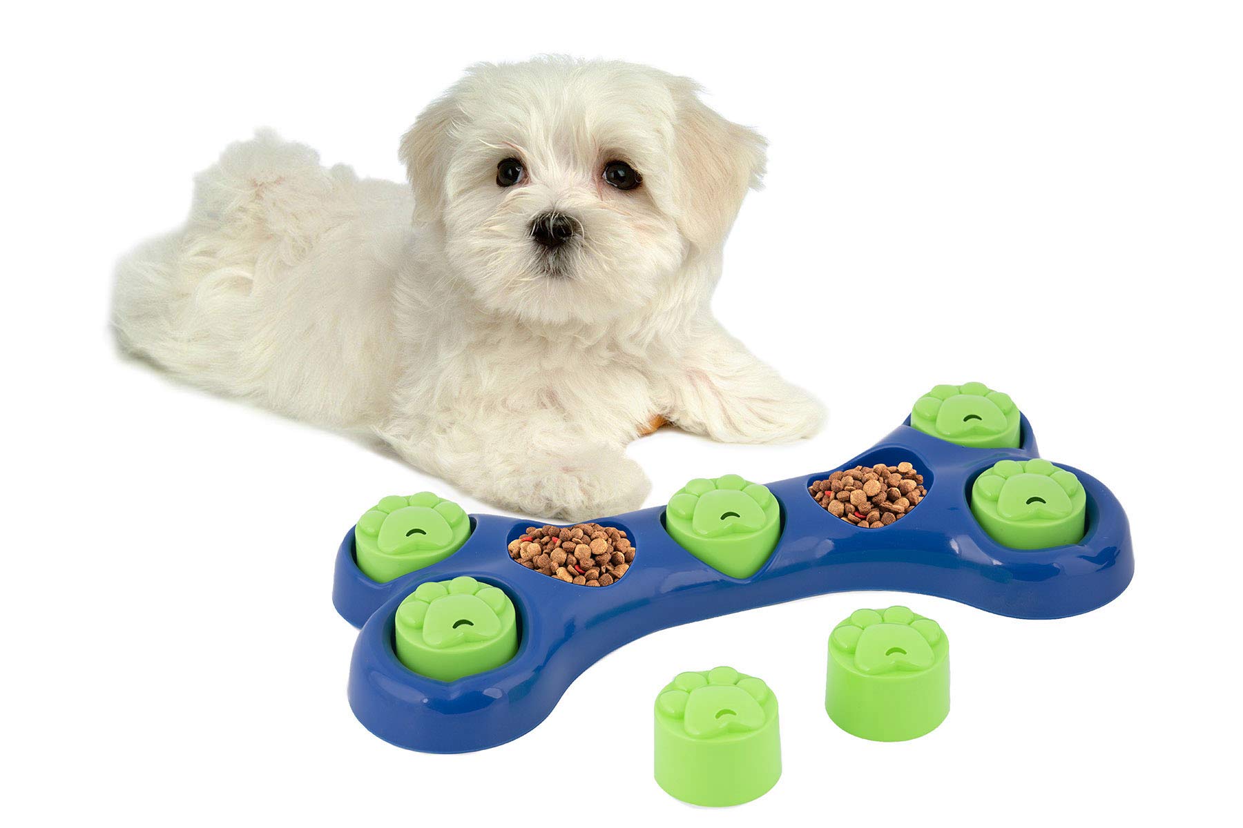 ADEPTNA Dog Pet Feeder Bowl Bone Shape Fun Puzzle Treat Slow Feeding Interactive Fun Game for Your Dog - Play Hide n Seek with Treats