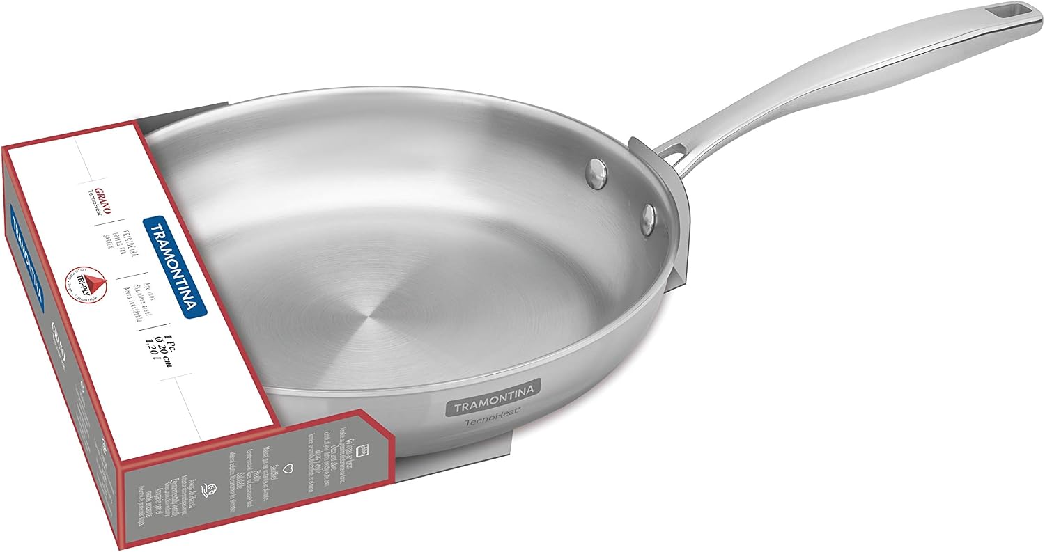 Tramontina Grano Frying Pan 3-Ply Stainless Steel for Induction Electric, Gas and Ceramic Glass Hobs, Cookware, Kitchen - Image 3