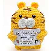 QHARIX Mini Positive Crochet Animals Tiger Gift, Cute Emotional Inspirational Gift for Women Men Teens, Uplifting Funny Desk Decor for Office Home, Appreciation Birthday Graduation Present
