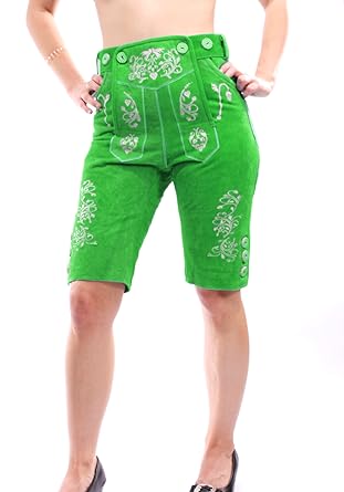 Engelleiter Trachten Lederhose für Damen Kniebund Trachtenhose grün Oder Weinrot