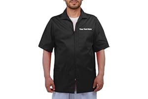 UNILOOMI Personalized Embroidered Men's Zip-Front Scrub Jacket, Short Sleeve