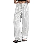 Cheroma Womens White-Trim Pinstripe Wide-Leg Pants with Pockets - Relaxed Fit