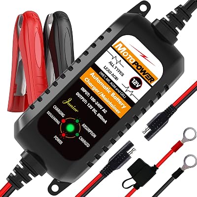 MP00205A 12V 800mA completamente automatico caricabatterie/manutentore per auto, moto, ATV, camper, Powersports, barca e altro ancora. Intelligente, compatto ed ecologico