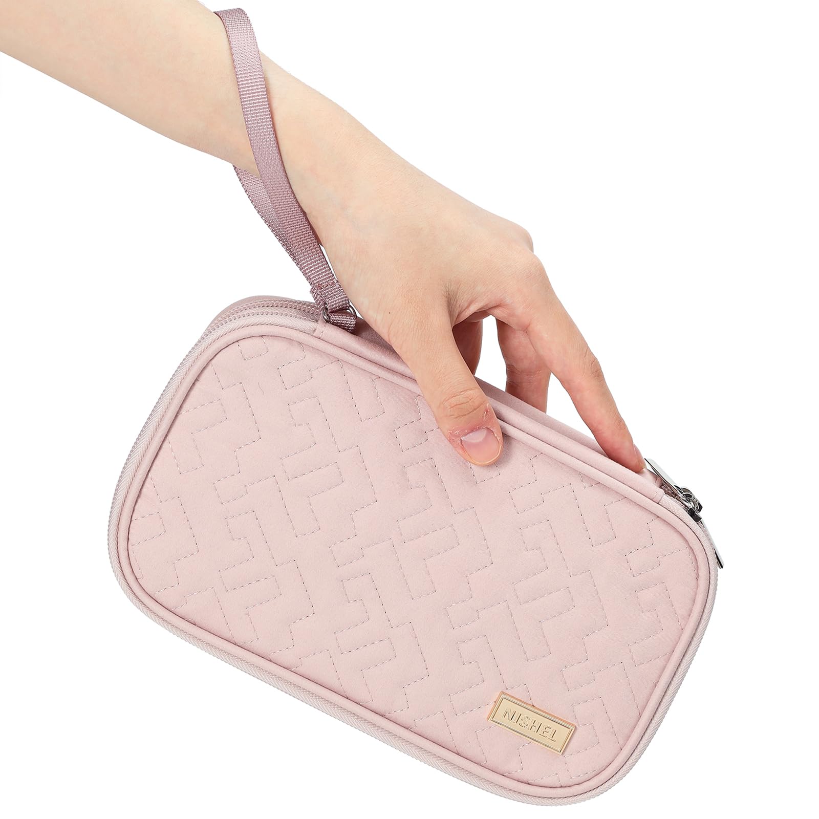 NISHEL Travel Cord Organizer Case, Double Layers Tech Electronic Bag, Essentials for Charger, Cable, Phone, Flash drive, Pink