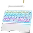 MK32 82-Key Hot Swappable Wired Mechanical Keyboard with Transparent Keycaps, RGB Backlit Custom Gaming Keyboard with Coiled Usb C Cable & Acrylic Keyboard Wrist Rest, Rotary Knob for Windows/Mac