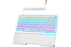 MK32 82-Key Hot Swappable Wired Mechanical Keyboard with Transparent Keycaps, RGB Backlit Custom Gaming Keyboard with Coiled 