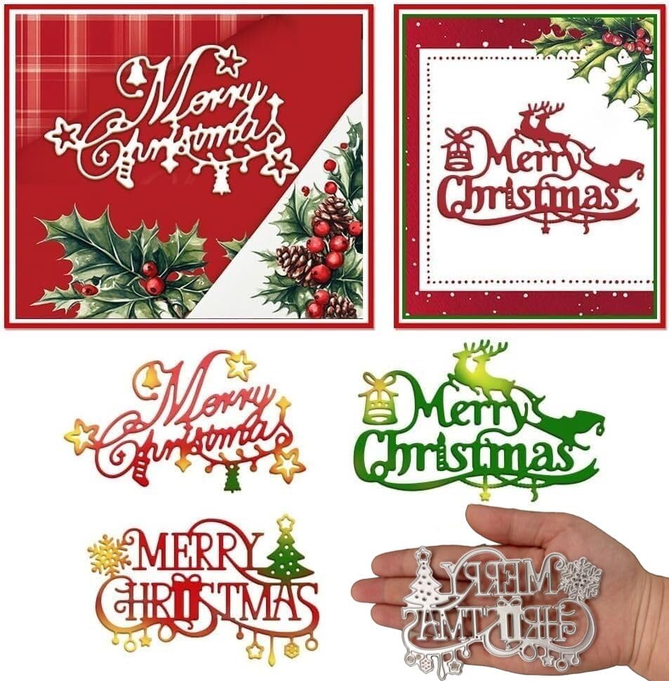 GLOBLELAND Merry Christmas Cutting Dies for Card Making Christmas Metal Die Cuts Stencils for Scrapbooking Photo Album Decoration Decorative Embossing DIY Paper Card Gift Tags
