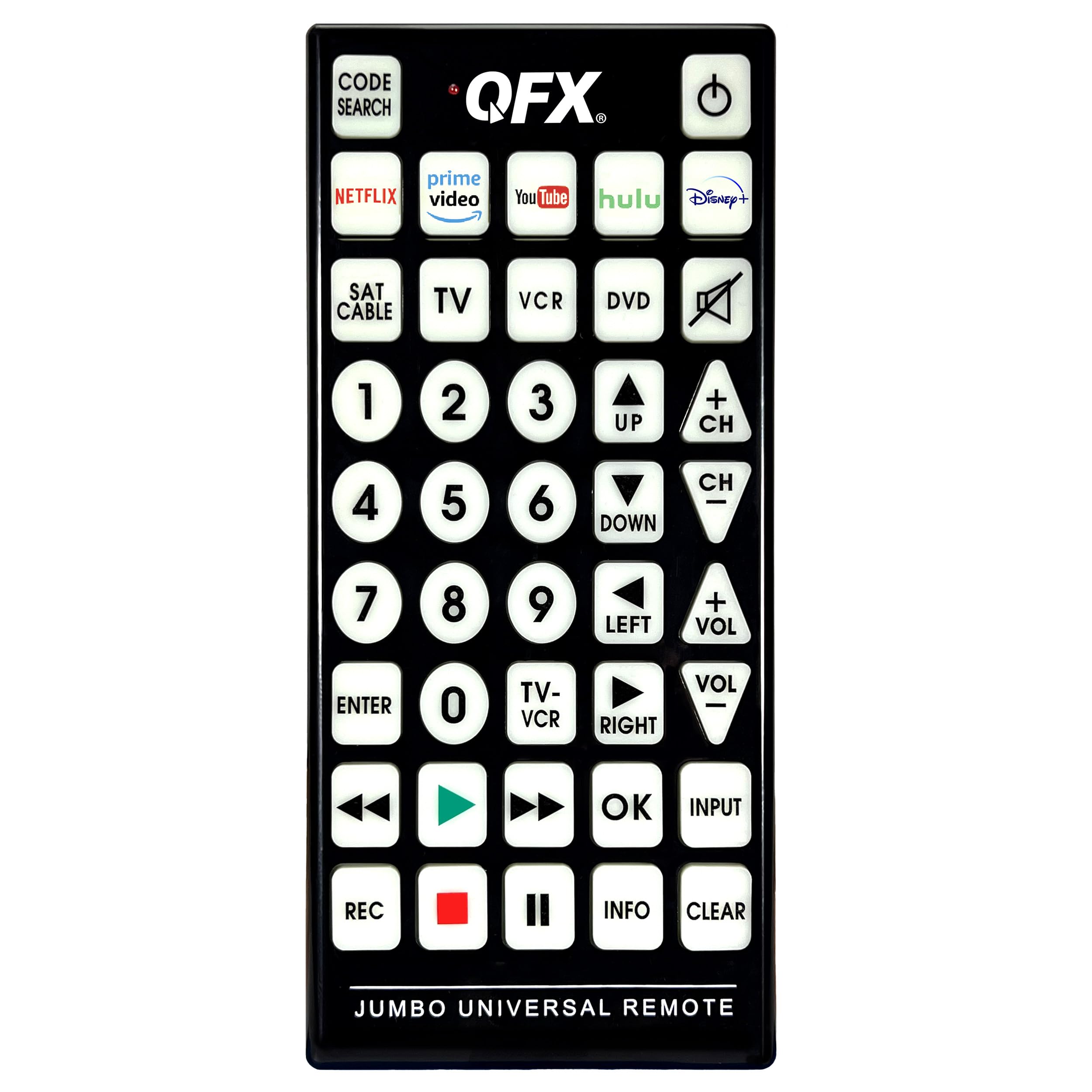 Photo 1 of QFX REM-115 8 in 1 Large Jumbo Universal Remote Control for RCA, Sony, Philips, Samsung, GE, Zenith, Panasonic, Sharp, Toshiba, Daewoo, Hitachi, Sanyo, LG, JVC, Mitsubishi, Emerson, Magnavox