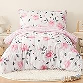 PHF 4 Piece Toddler Bedding Set, Ultra Soft Toddler Comforter Sets Include Comforter, Fitted Sheet, Flat Top Sheet and Pillowcase for Girls, Floral Bed in A Bag for Baby Bedroom, Floral