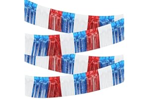 HPMAISON 4 Packs 10 Feet Long Foil Fringe 4th of July Garland Memorial Day USA Red White Blue Independence Day Tinsel Metallic Patriotic Wall Hanging Banner for Car Parade Floats Garden Decorations