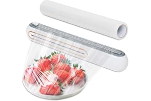 CULINGIZMO Plastic Wrap Dispenser with Cutter, Magnetic Aluminum Tin Foil Dispenser, Cling Wrap Film Slide Cutter Compatible for Wax Paper and Parchment Paper - Includes One 12" x 260' Roll Plastic Wrap