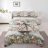Erosebridal Farmhouse Hummingbird Comforter Set Rustic Windmill Bedding Set Queen for Kids Teens Adult, Western Vintage Barn Duvet Insert Watercolor Flower Quilt Wooden Board Country Bedroom Decor