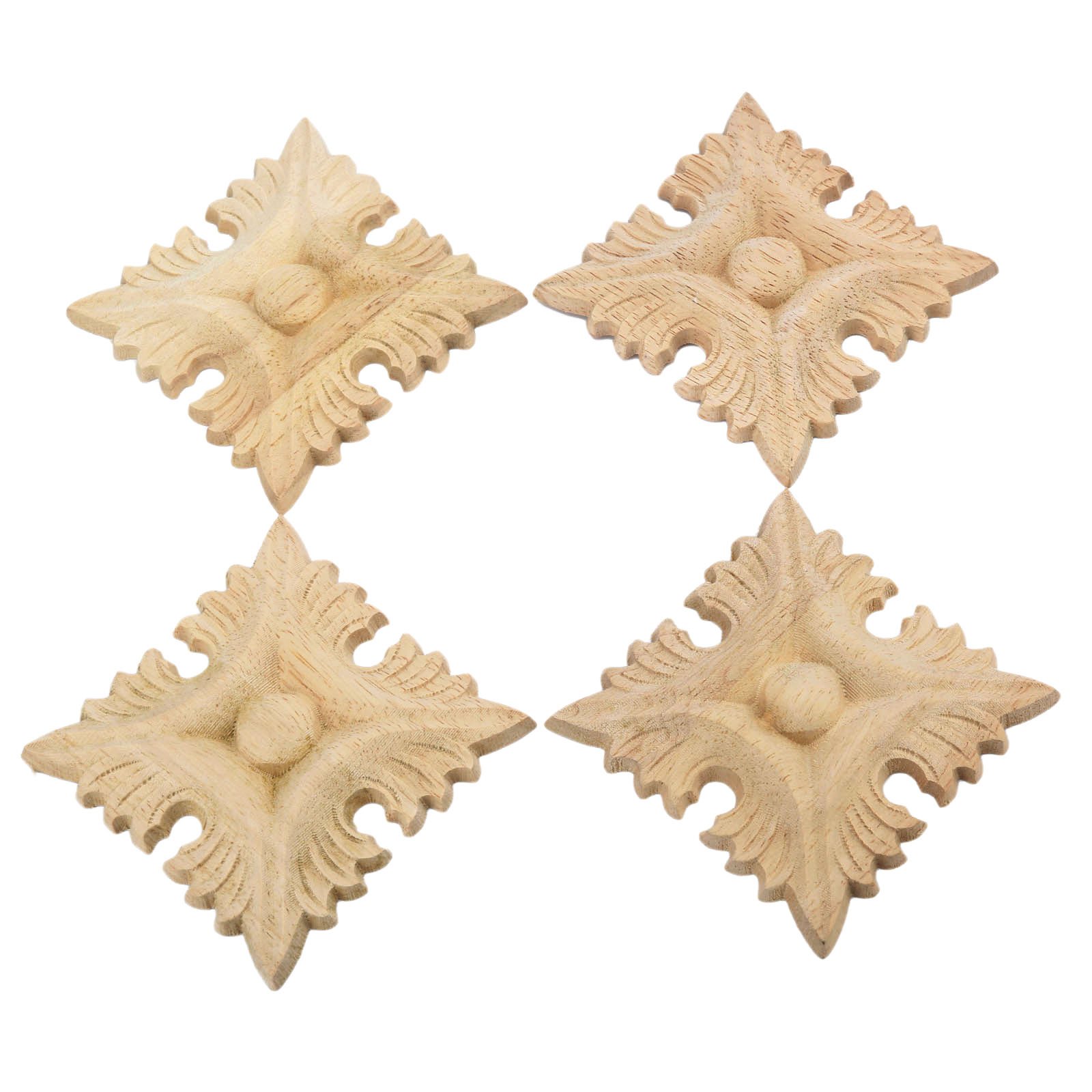 MUXSAM 4pcs 4# Wood Carved Square Corner Flower Onlay Applique Unpainted Door European Style