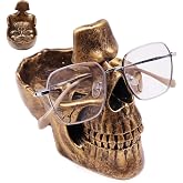 Glasses Holder for Nightstand, Creative Glasses Stand for Halloween- Bronze | Skull Glasses Holder, Skull Resin Sculpture for Home, Office