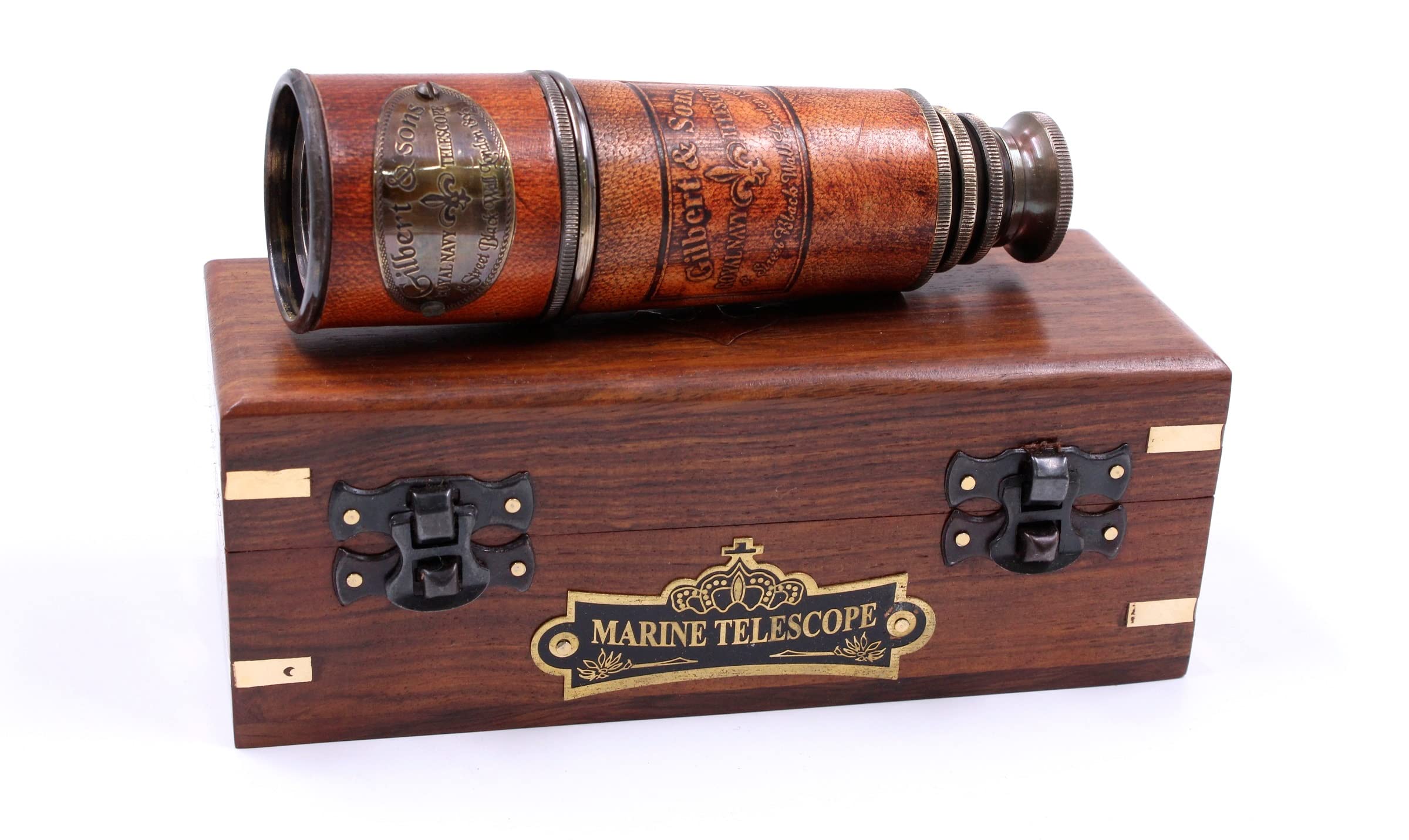 US HANDICRAFTS Handcrafted Telescope | with Box | Functional Vintage Replica Brass Nautical Antique Telescope | Brass Nautical Spyglass & Collectible Decor 15 Inches