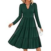 ZESICA Women's Long Sleeve Spring Dresses 2026 Fashion V Neck Casual Loose Ruffle Flowy A Line Tiered Midi Dress