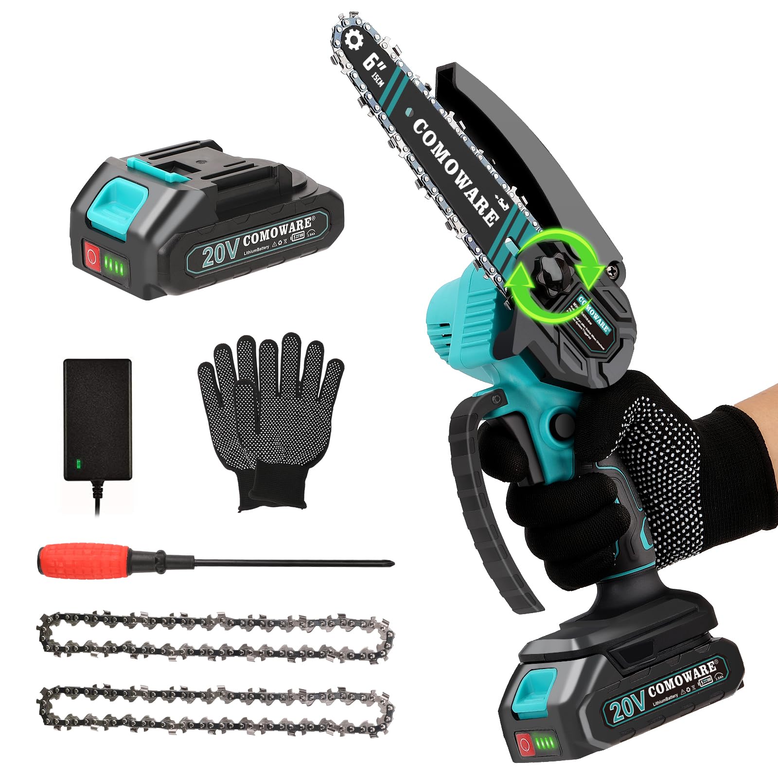 COMOWARE Mini Chainsaw Cordless, 6" Small Chainsaw