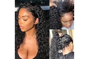 Pizazz 13x4 Human Hair Lace Front Wigs for Black Women Glueless 180 Density HD Transparent Deep Wave Frontal wig with Baby Hair Pre Plucked Bleached Knots(14 Inch, Black color)