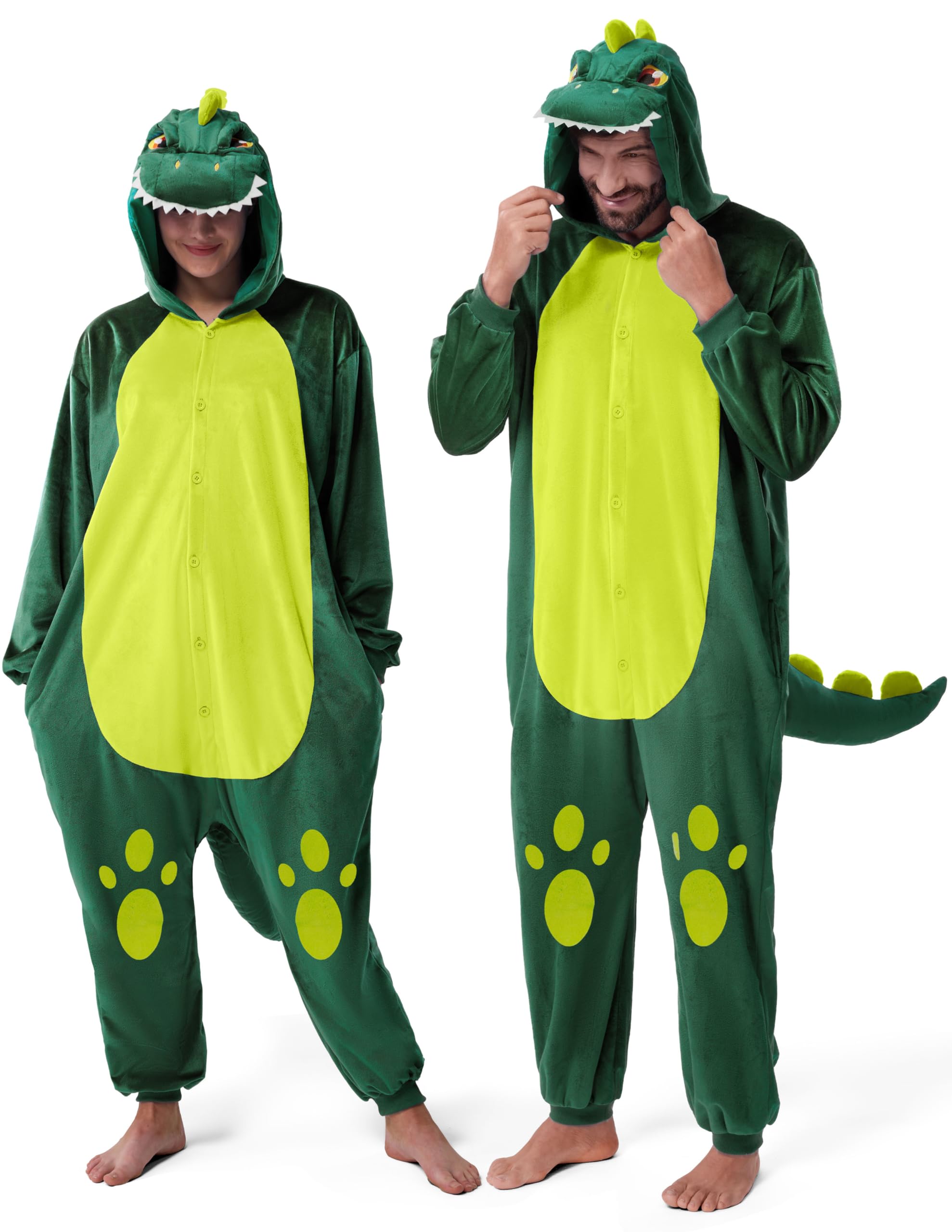Spooktacular Creations Unisex Adult Pajama Plush Jumpsuit Dinosaur Animal Costume (X-Large)