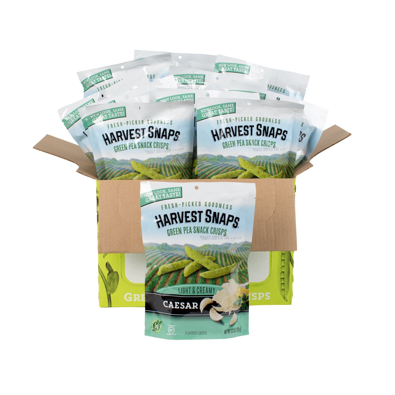 Harvest Snaps Green Pea Snack Crisps, Caesar 3.3oz, Deliciously Baked