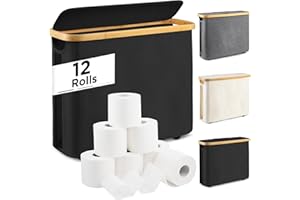 BEAUTIFABLE 26L Toilet Paper Storage Basket with Lid, Foldable Toilets Holder for Up to 9 for MEGA -12 Regular for Bathroom, Standing Holde Organizer Holds for Shcool,Offices, Homes,Black