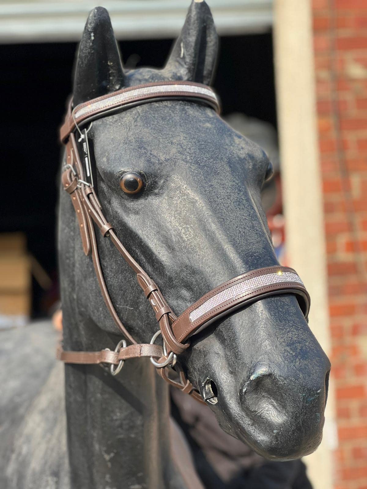 Equipride LEATHER BITLESS BRIDLE CRYSTAL WITH ANTI-SLIP RUBBER GRIP RUBBER REINS (Cob, Brown)