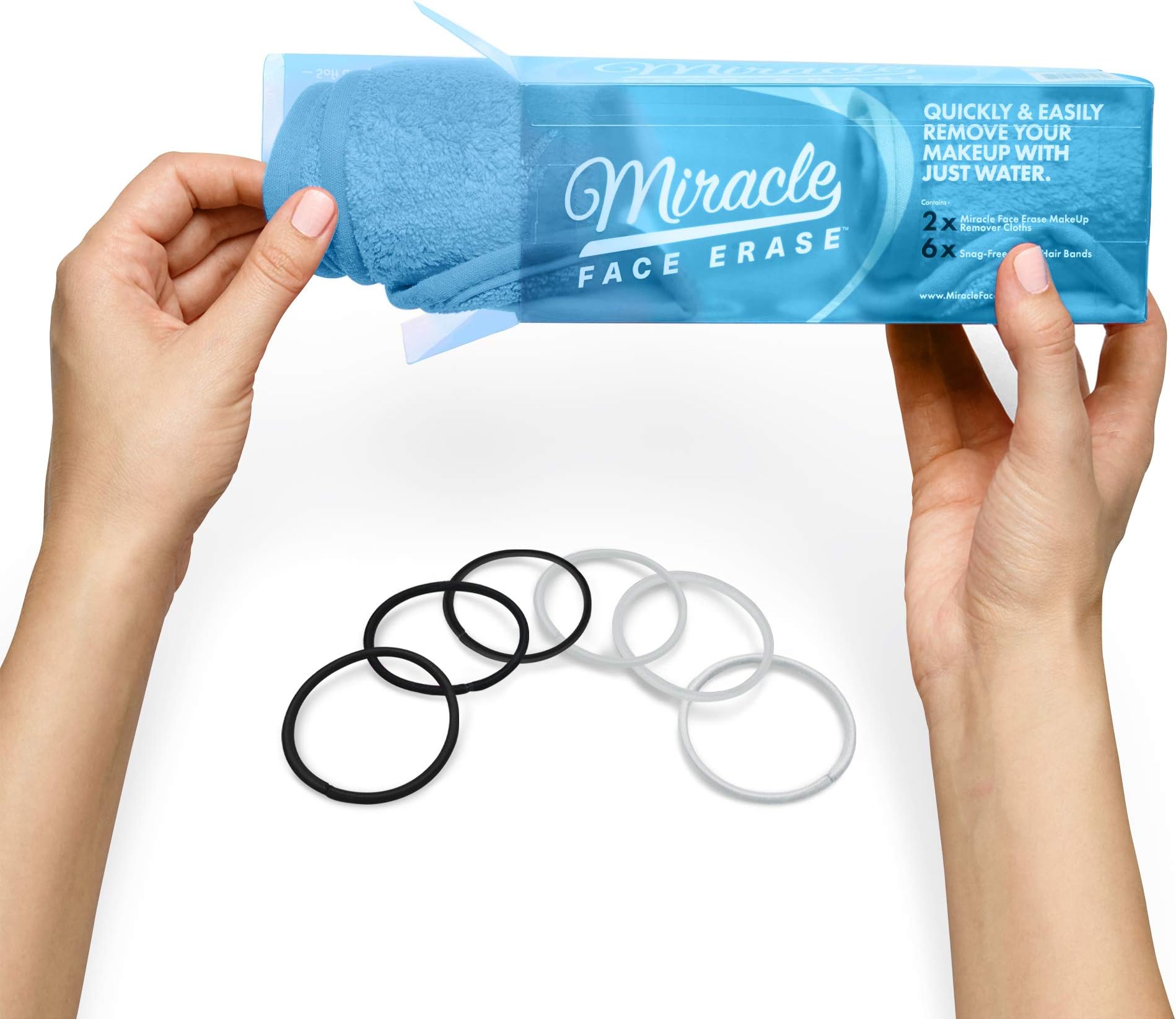 2 Pack Makeup Remover Face Cloths, Chemical-free, Microfiber, 6 Hair Ties (2 Count, Sapphire)