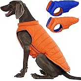 QBLEEV Reversible Dog Jacket for Large Dogs, Waterproof Windproof Winter Coat with Adjustable Hook & Loop Design, Lightweight Puffer Vest Keeps Dogs Warm & Dry, Orange, XL – Fits Pitbull, Boxer