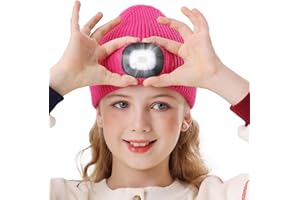 MELASA LED Beanie for Kids, USB Rechargeable Hand Free Hat with Light Winter Night Gifts for Kids Boys Girls in Dark Outdoor