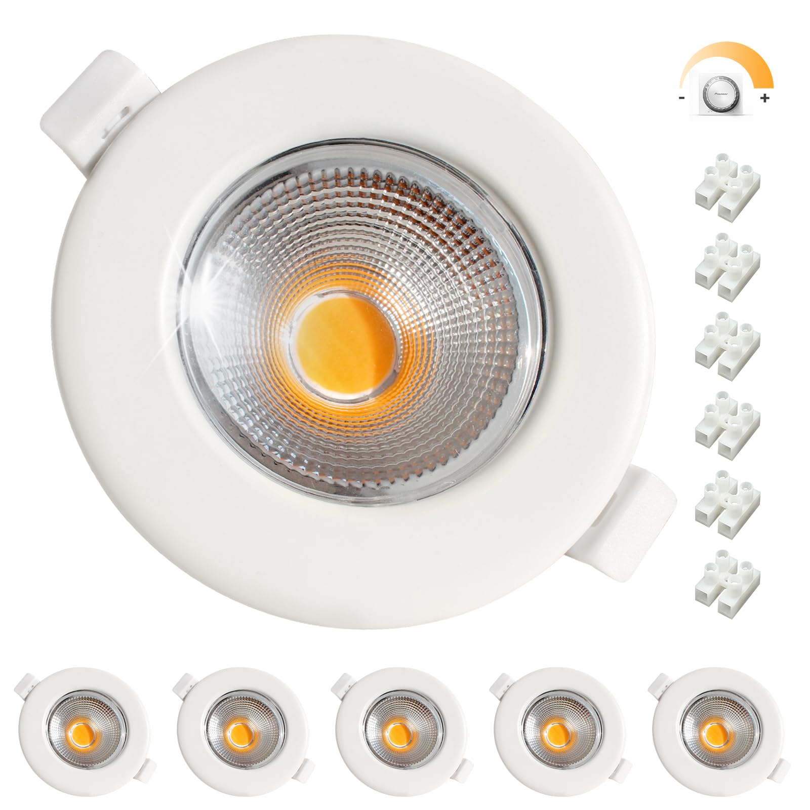 Wondlumi 6X LED Downlights Ceiling Dimmable 10W, COB Ultra Slim Spot Light for Bedroom Living Room Kitchen, LED Recessed Ceiling Lights Warm White 3000K, Cutout Ø65-85mm