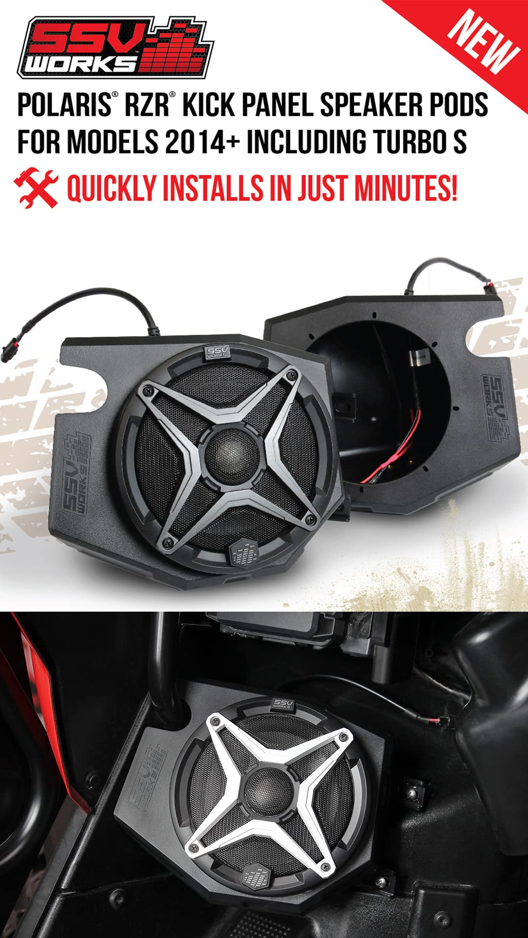 SSV Works RZ4-F65A Front Speaker Pods 2014-2023 Polaris RZR XP1000, XP Turbo, Turbo S Velocity w/SSV Works 6.5