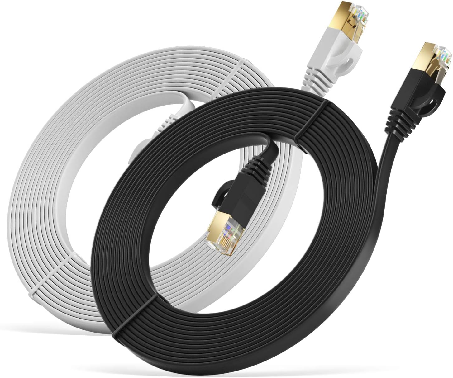 MutecPower 5m 2 Pack ULTRA FLAT Cat 7 Ethernet Network Cable with RJ45 plugs, SSTP, 600MHz