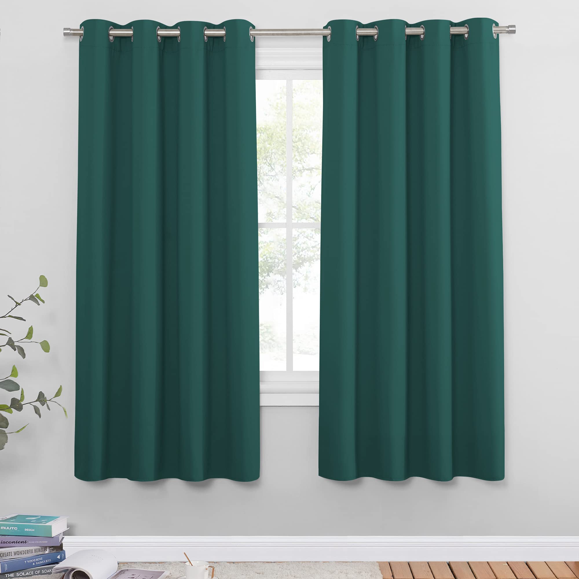 PONY DANCE Dark Green Blackout Curtains for Bedroom/Living Room - Christmas Party Home Decoration, Thermal Insulated Curtains & Drapes with Eyelet, Super Soft Privacy Protection 2 Panels, 46 x 72 Inch