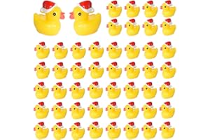 Tindobewan 50 PCS Tiny Ducks Mini Resin Ducks Miniature Christmas Hat Duck Figures Ornament for Xmas, Craft, Dollhouse, Slime, Home Decorations（Yellow）