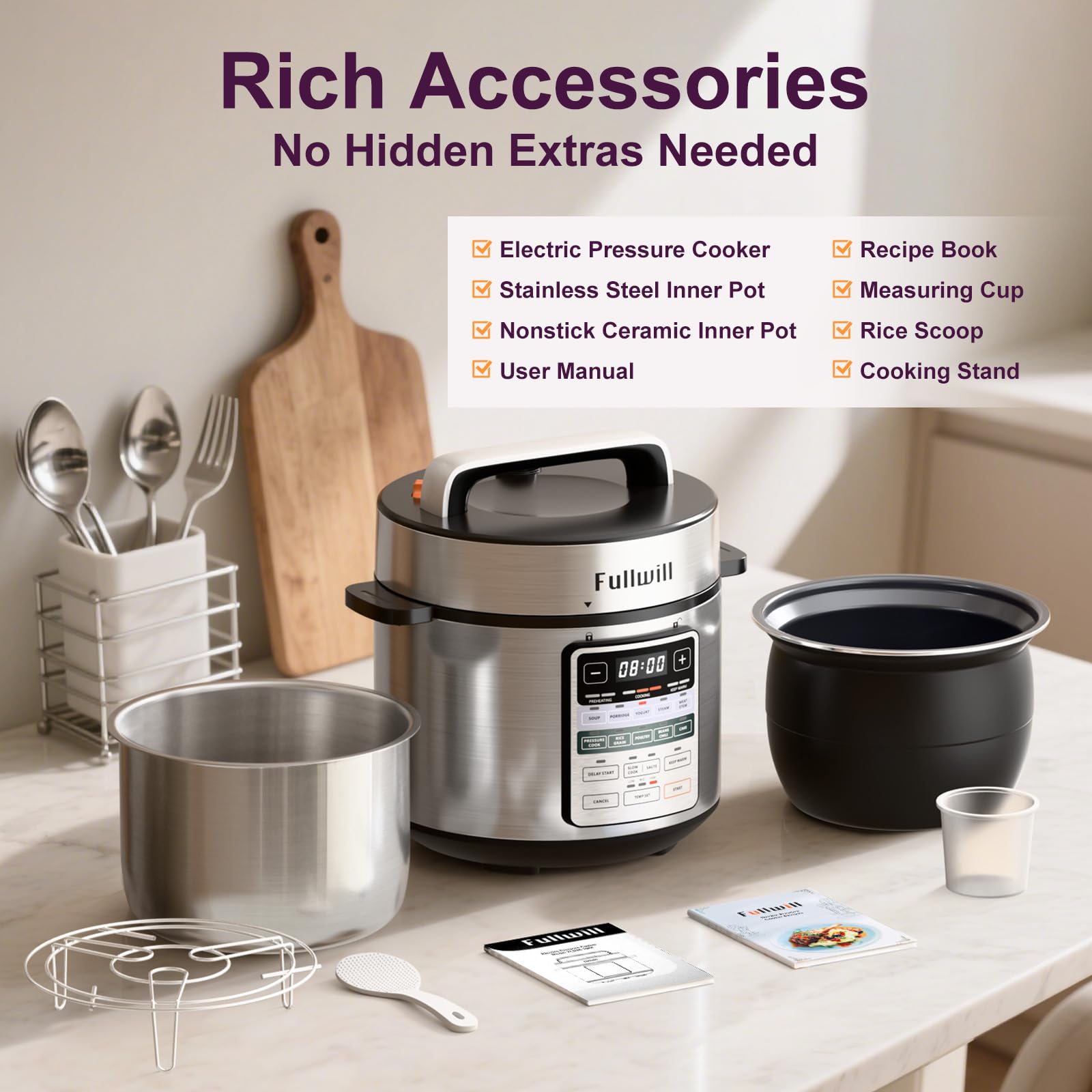 Olla a presión eléctrica Fullwill de doble olla 6+5QT (actualizada 2025), olla múltiple 12 en 1 para cocinar a presión, sopa, yogur, guiso, arroz