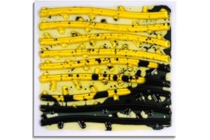 Onyoloy Sensory Floor Lava Tiles: Sensory Liquid Tiles Colorful Liquid Fusion Activity Play Mat, Textured Sensory Lava Tiles for Ages 3 to Adults, Square (Yellow Black) 11.8" X 11.8" 1-Piece Set