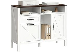 HOMCOM Lateral File Cabinet with 2 Drawers, Farmhouse Filing Cabinet for Letter/A4 Hanging Files, Printer Stand with Adjustab