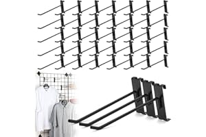 BIOBUBANA 60 Pcs Gridwall Hooks, 8 Inch Grid Wall Hook Display for Gridwall Panels, 20 Lbs Load Heavy Duty Hooks for Grid Wall Accessory, Metal Hook for Retail Store, Home Stroage, Garage, Trade Show (Black)