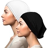 QfwdfcTrenz 2 Pcs Hijab Undercaps No Slip for Women Islamic Muslim Hijab Cap Scarf Cozy Satin Lined Slouchy Beanie Cap with Soft Elastic Band for Turban Tube Neck Cover